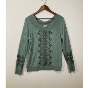 No Frills Los Angeles Women's Green Lace Detail V‎ Neck Sweater Pullover XL